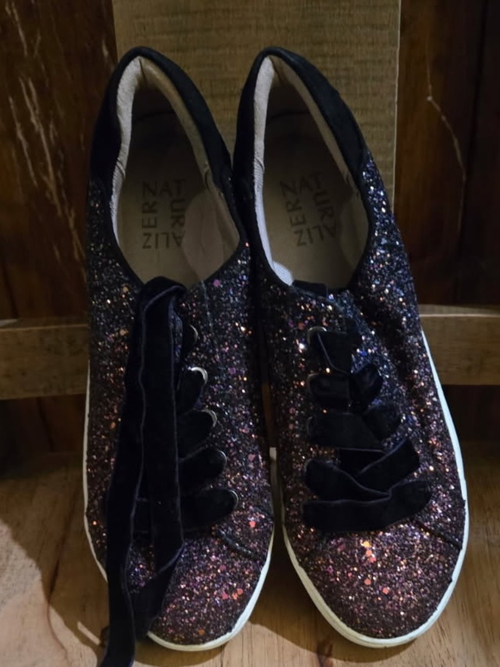 Naturalizer Glitter Lace-Up Sneakers in Black with Multicolor Sparkle